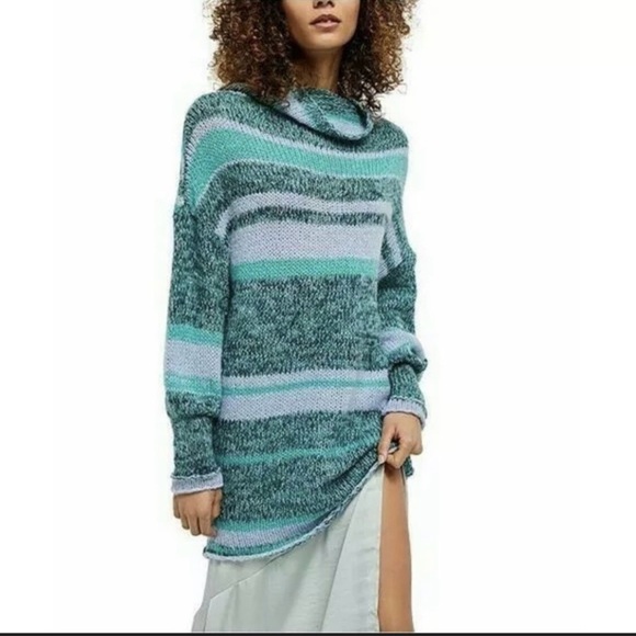 Free People Candy Striped Waterfalls Combo Tunic Cowl Neck...